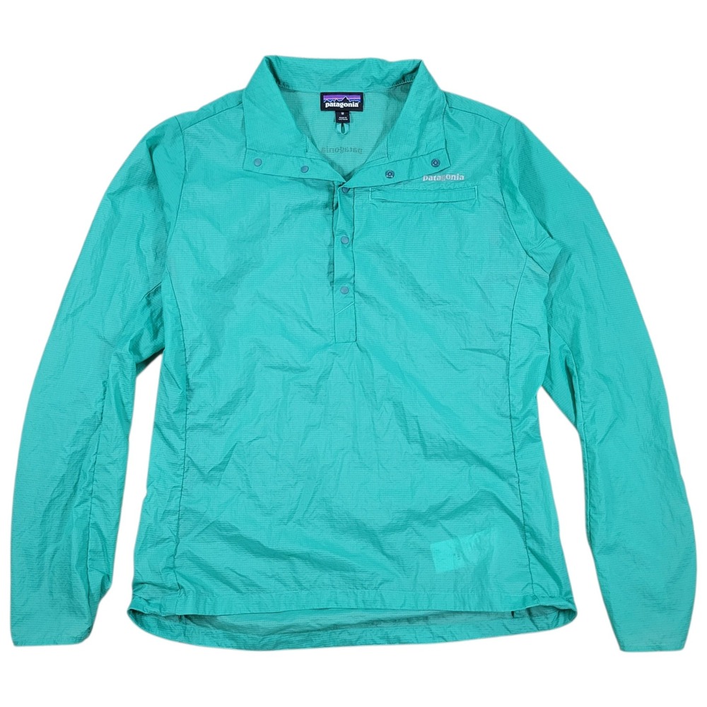 Patagonia Houdini Pullover Womens M Aqua Green Snap T Windbreaker Jacket Outdoor